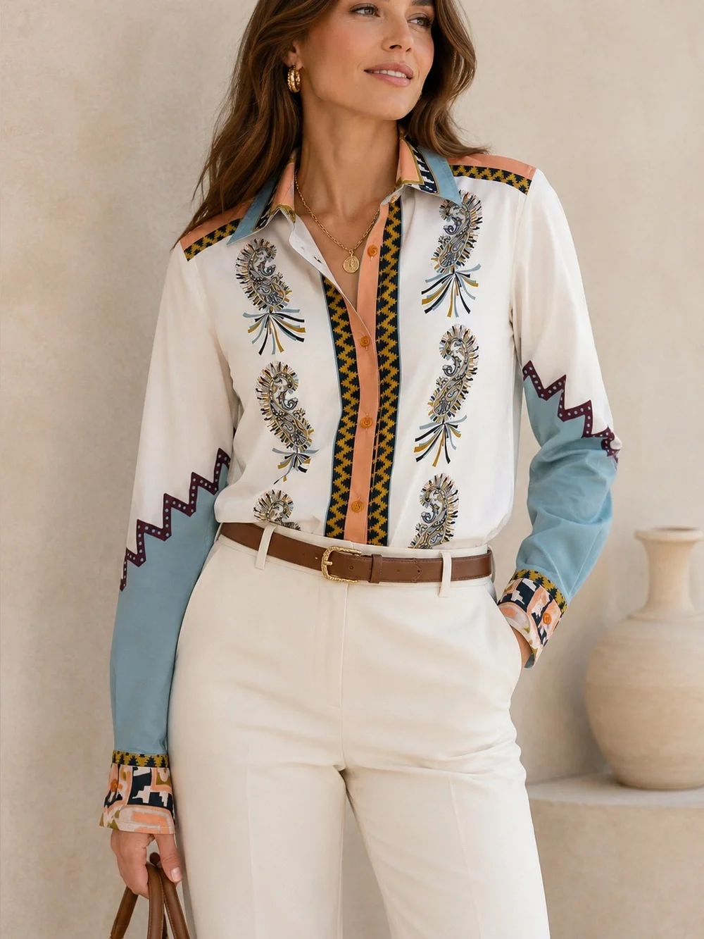 Etro Milano Paisley Print Cotton Button Front Shirt Italy Women’s Size 6